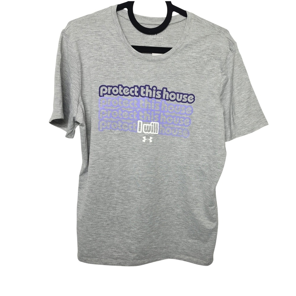 Under Armour T-Shirt Womens XL Gray Protect This House HeatGear Graphic Tee